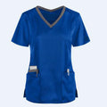 Women Nursing Scrubs Blouse Casual Short Sleeve Scrubs Working Uniforms Nurse Solid Color Top Tshirt V-neck Pocket Women Clothes