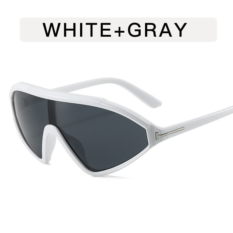 Retro large frame T-shaped sunglasses women's triangular face mask sunglasses fashionable one-piece