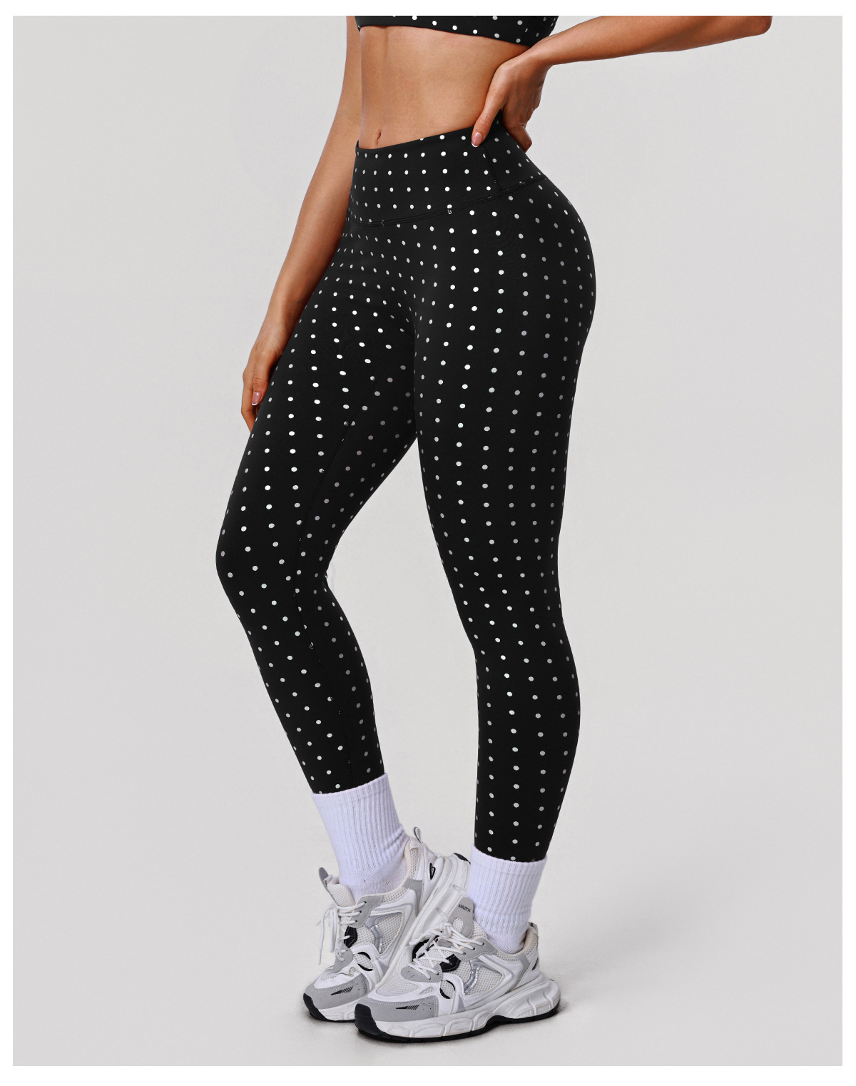 High Waist Elastic Silver Dot Yoga Pants for Women, Butt-Lifting Fitted Leggings, Outdoor Running Sports 9/10th Pants