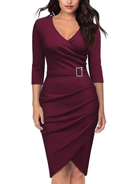 Autumn And Winter New Three-Quarter Sleeve V-Neck Office Dinner Party Women's Dress