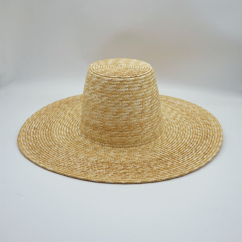 High top brown wheat straw big brim holiday straw hat for women summer sun protection