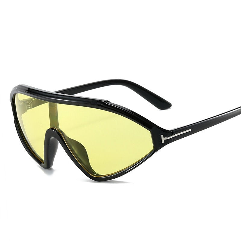 Retro large frame T-shaped sunglasses women's triangular face mask sunglasses fashionable one-piece