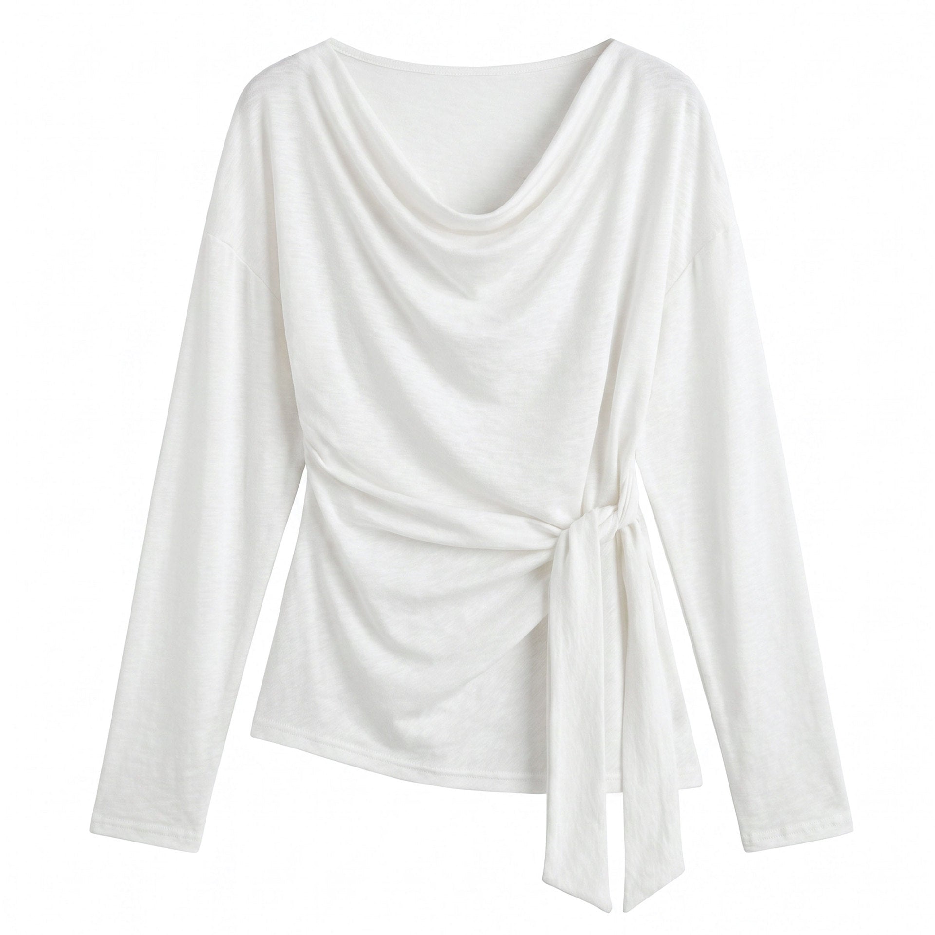 V-Neck Side Tie Waist Long Sleeve T-Shirt for Women  Unique Design Top