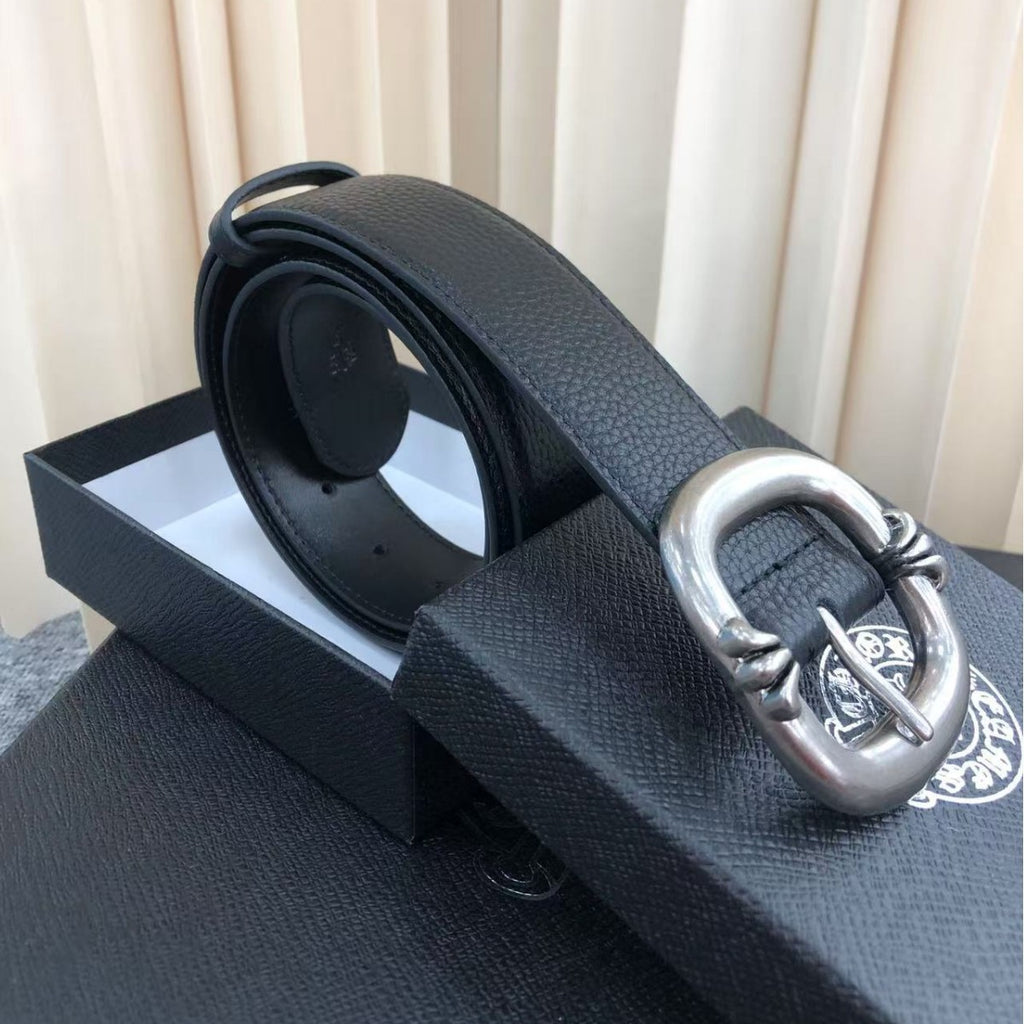 Star-style Genuine Leather Belt with Double Roller Pin Buckle, Vintage 3.8 cm Width