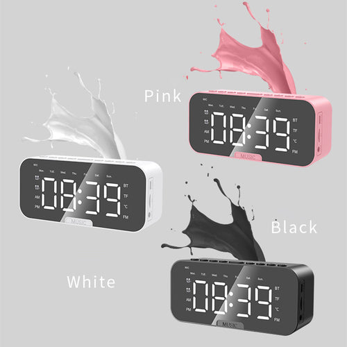 Bluetooth Speaker With Large LED Mirror Screen Digital Alarm Clock With Fm Radio Phone Stand Temperature Suitable For Bedroom Office