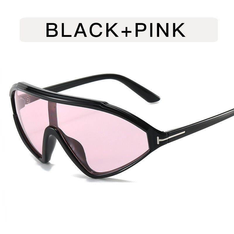 Retro large frame T-shaped sunglasses women's triangular face mask sunglasses fashionable one-piece