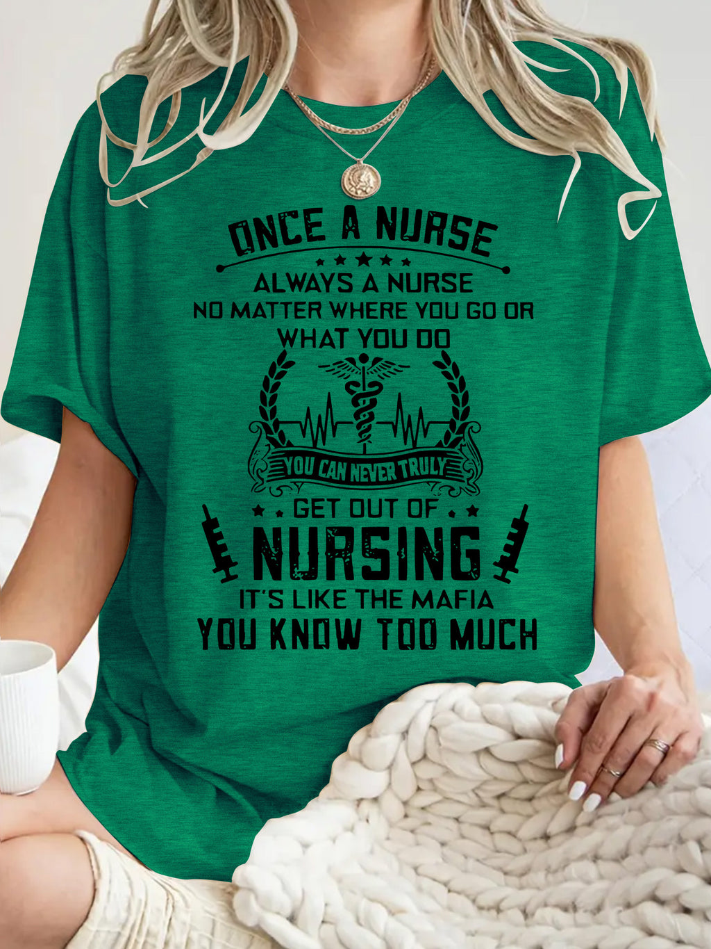 T-shirt inspirational quotes and medical symbol printed round neck