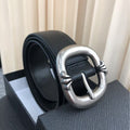 Star-style Genuine Leather Belt with Double Roller Pin Buckle, Vintage 3.8 cm Width