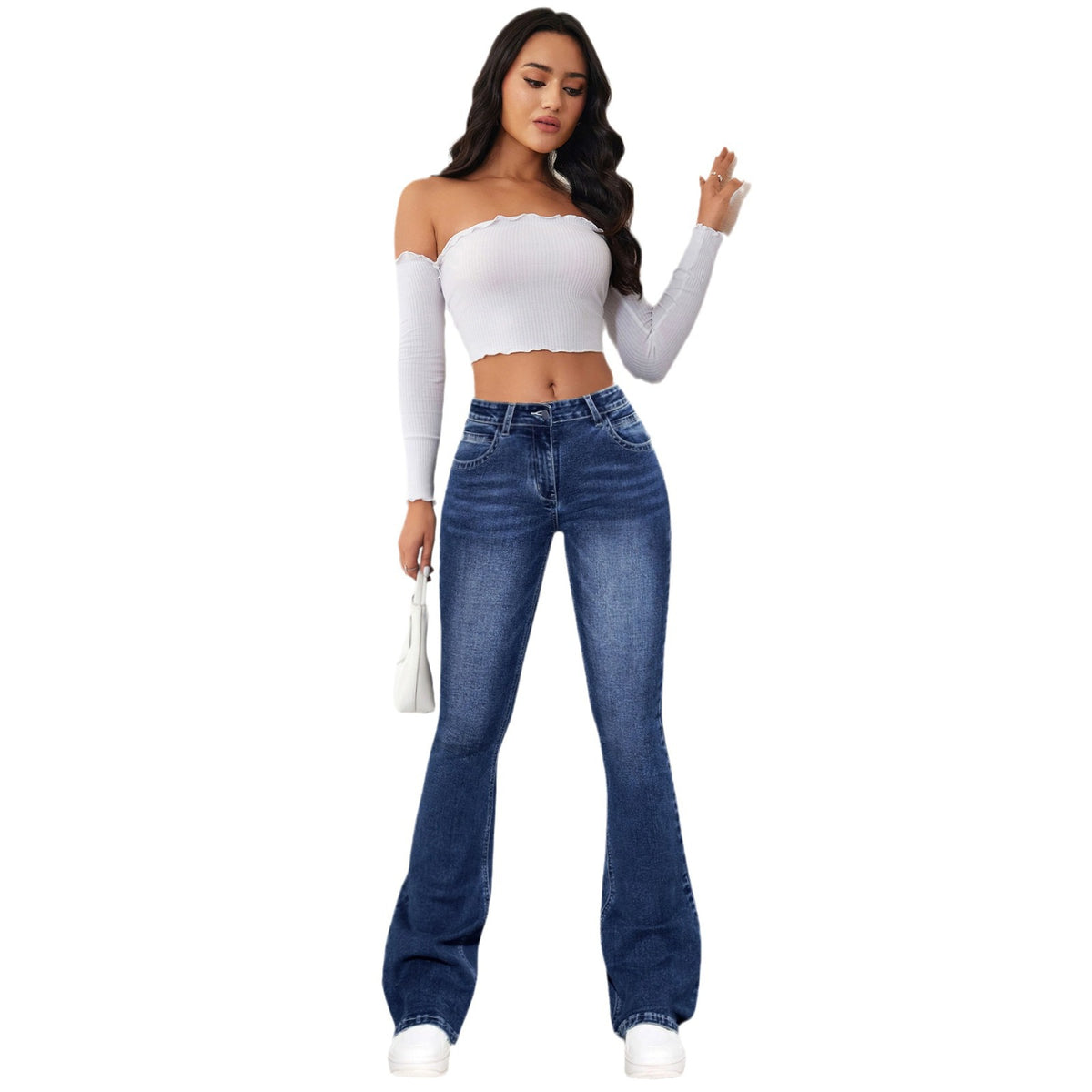 Factory Direct  Washed Slim Fit Flared Jeans for Women Casual Office Wear