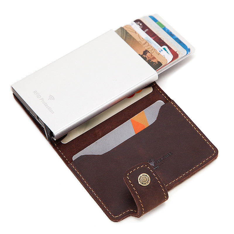 Leather Automatic Pop Up Credit Card Case Business Card Case Metal Aluminum Card Holder RFID Card Holder