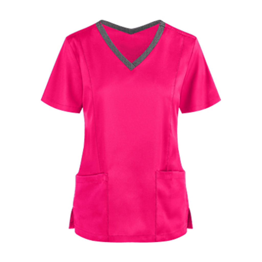 Women Nursing Scrubs Blouse Casual Short Sleeve Scrubs Working Uniforms Nurse Solid Color Top Tshirt V-neck Pocket Women Clothes
