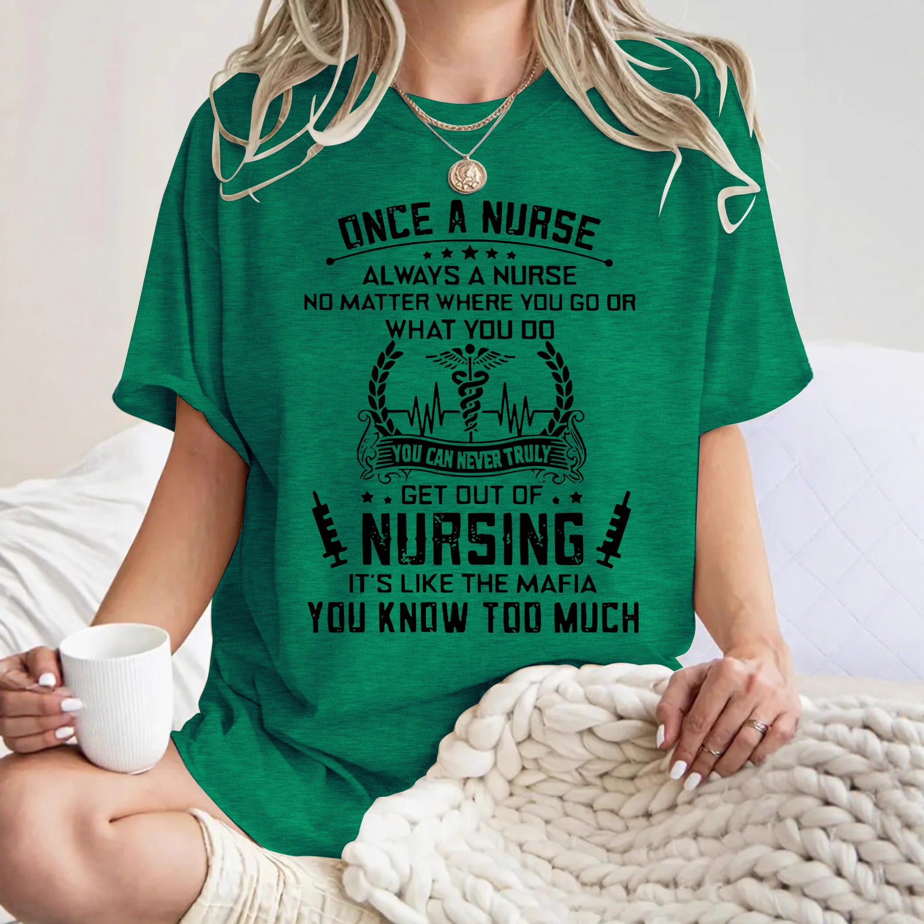 T-shirt inspirational quotes and medical symbol printed round neck