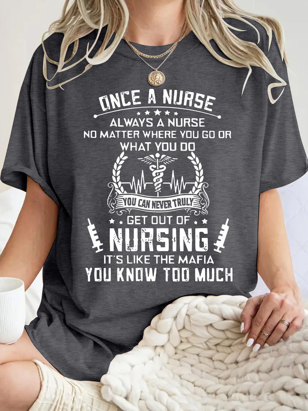 T-shirt inspirational quotes and medical symbol printed round neck