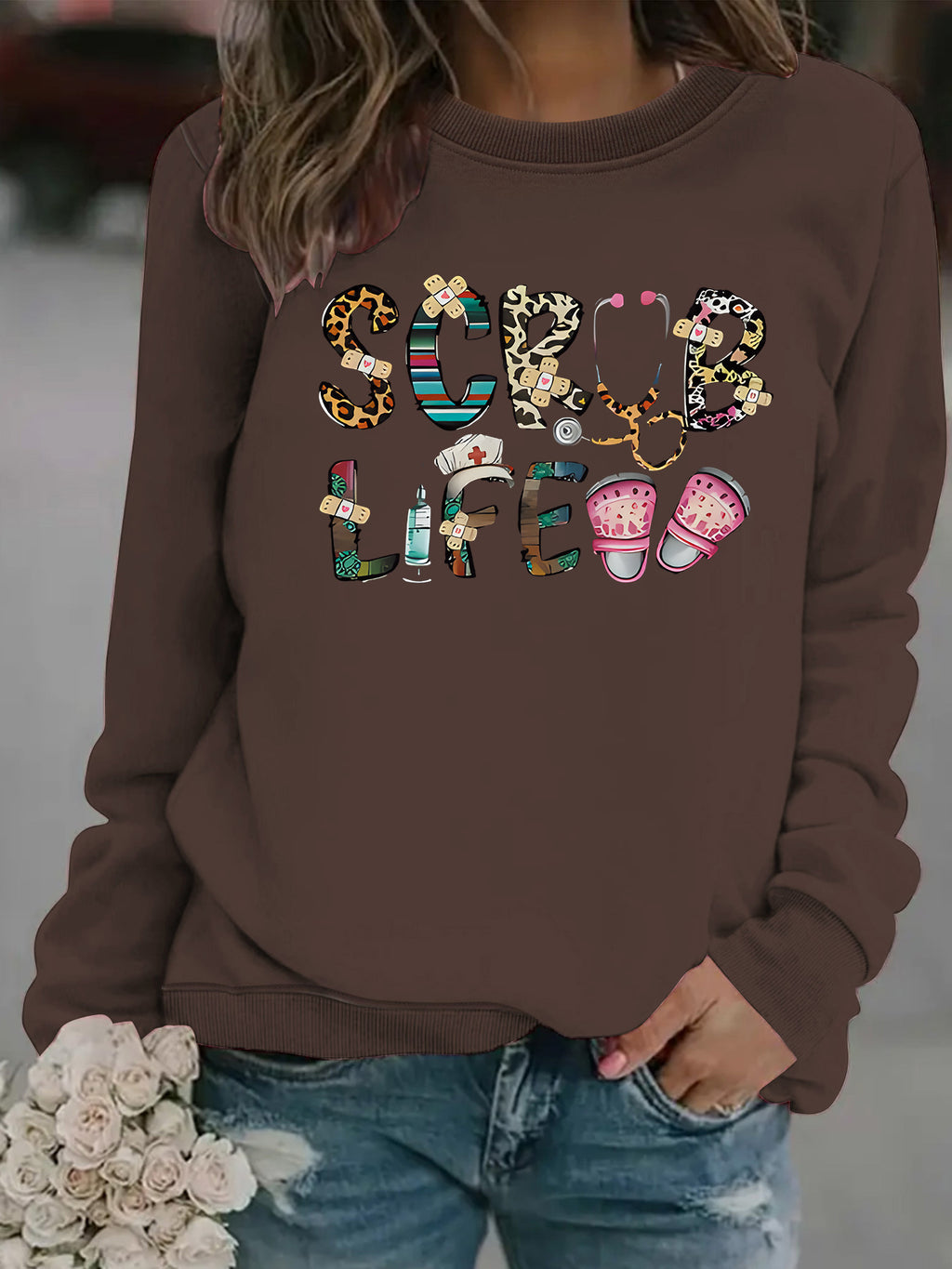 Hoodie female nurse themed pattern print