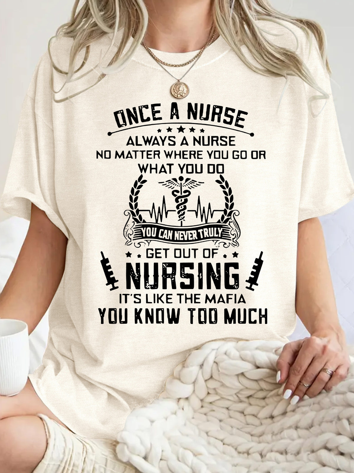 T-shirt inspirational quotes and medical symbol printed round neck