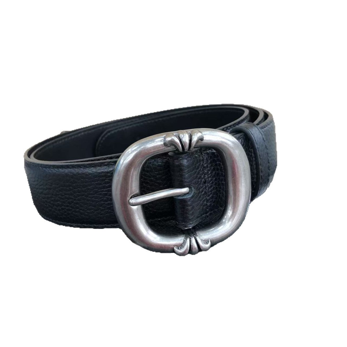 Star-style Genuine Leather Belt with Double Roller Pin Buckle, Vintage 3.8 cm Width