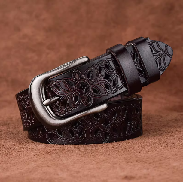 Hollow out belt, women's genuine leather needle buckle, cowhide wide belt, fashionable and versatile,