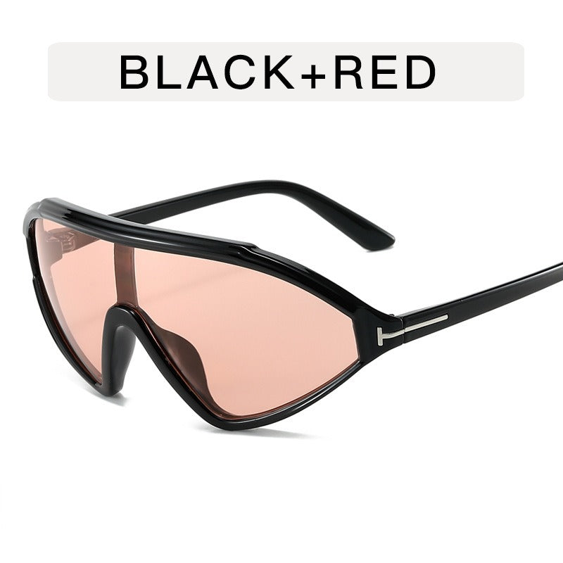 Retro large frame T-shaped sunglasses women's triangular face mask sunglasses fashionable one-piece