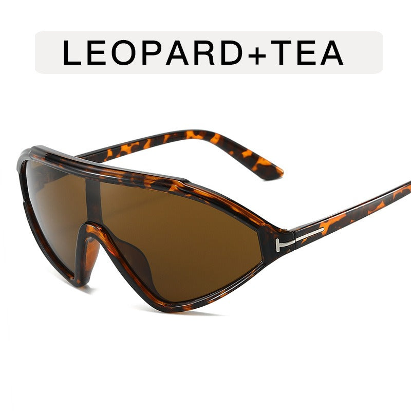 Retro large frame T-shaped sunglasses women's triangular face mask sunglasses fashionable one-piece