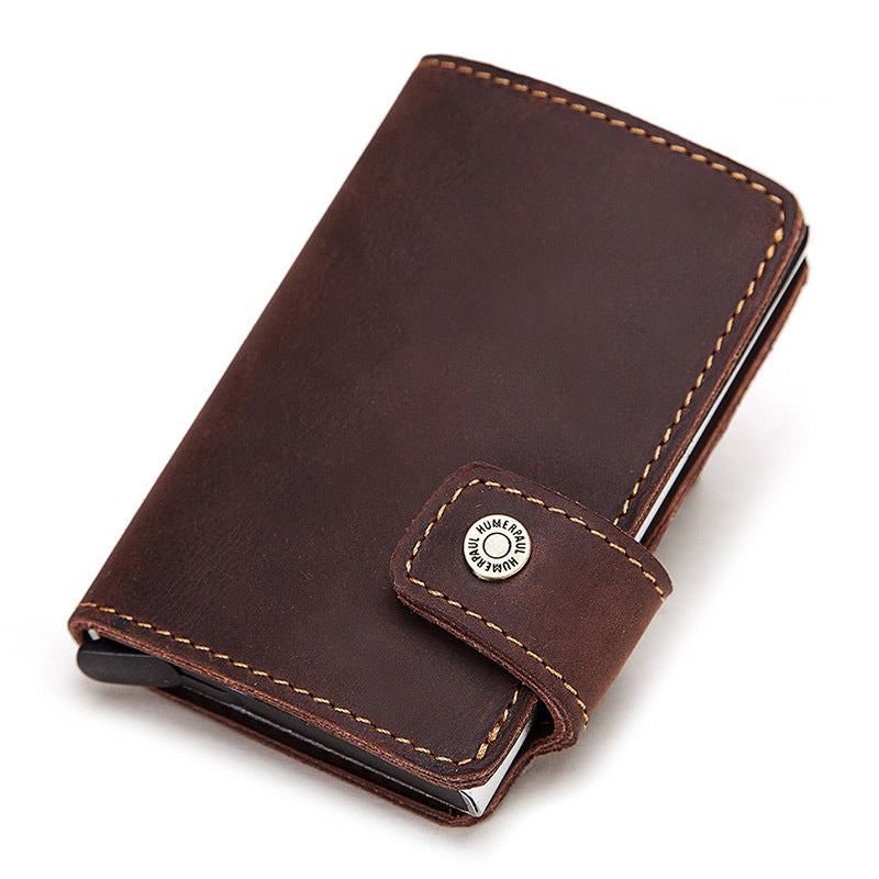 Leather Automatic Pop Up Credit Card Case Business Card Case Metal Aluminum Card Holder RFID Card Holder