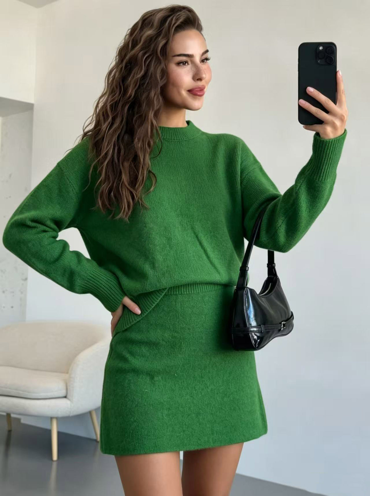 Knitted Set Vintage Style Elegant Short Skirt Two-Piece Women's Outfit