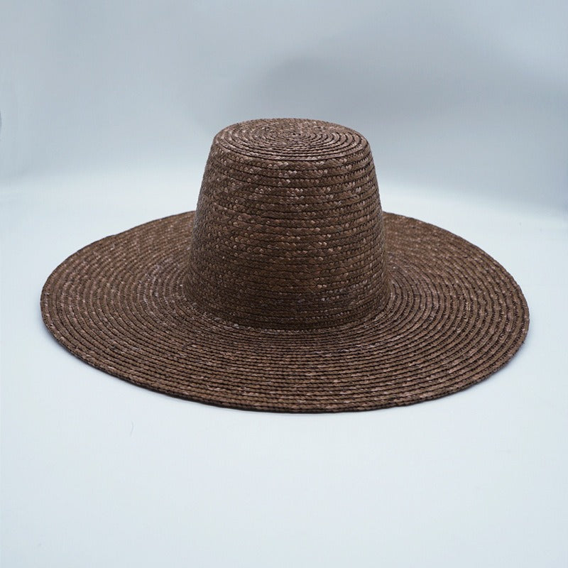 High top brown wheat straw big brim holiday straw hat for women summer sun protection