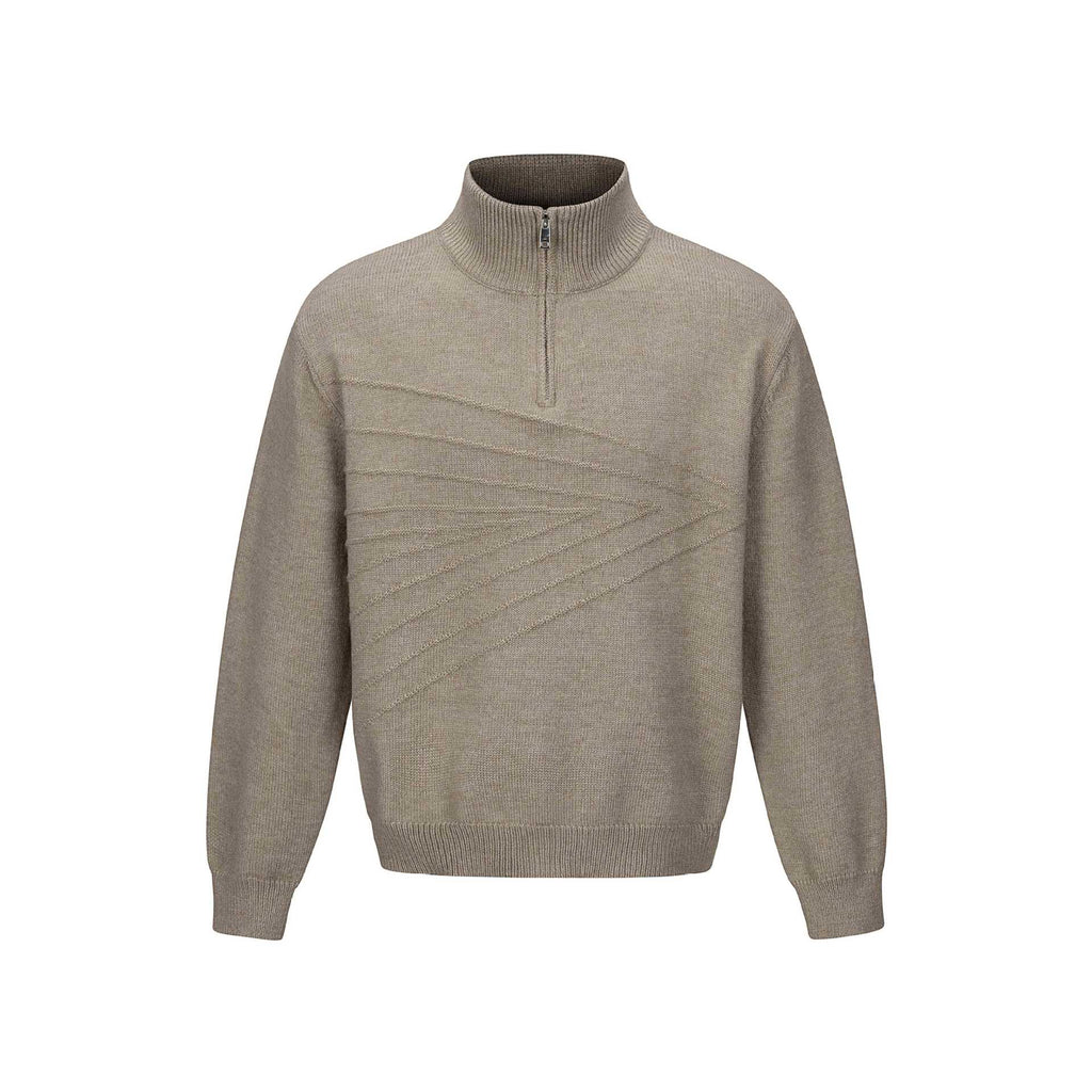 Distressed Jacquard Knit Loose Half-Zip High Neck Sweater Men