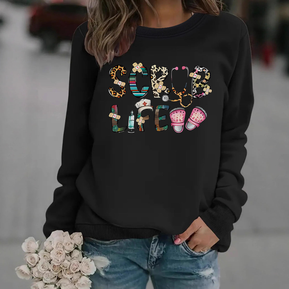 Hoodie female nurse themed pattern print