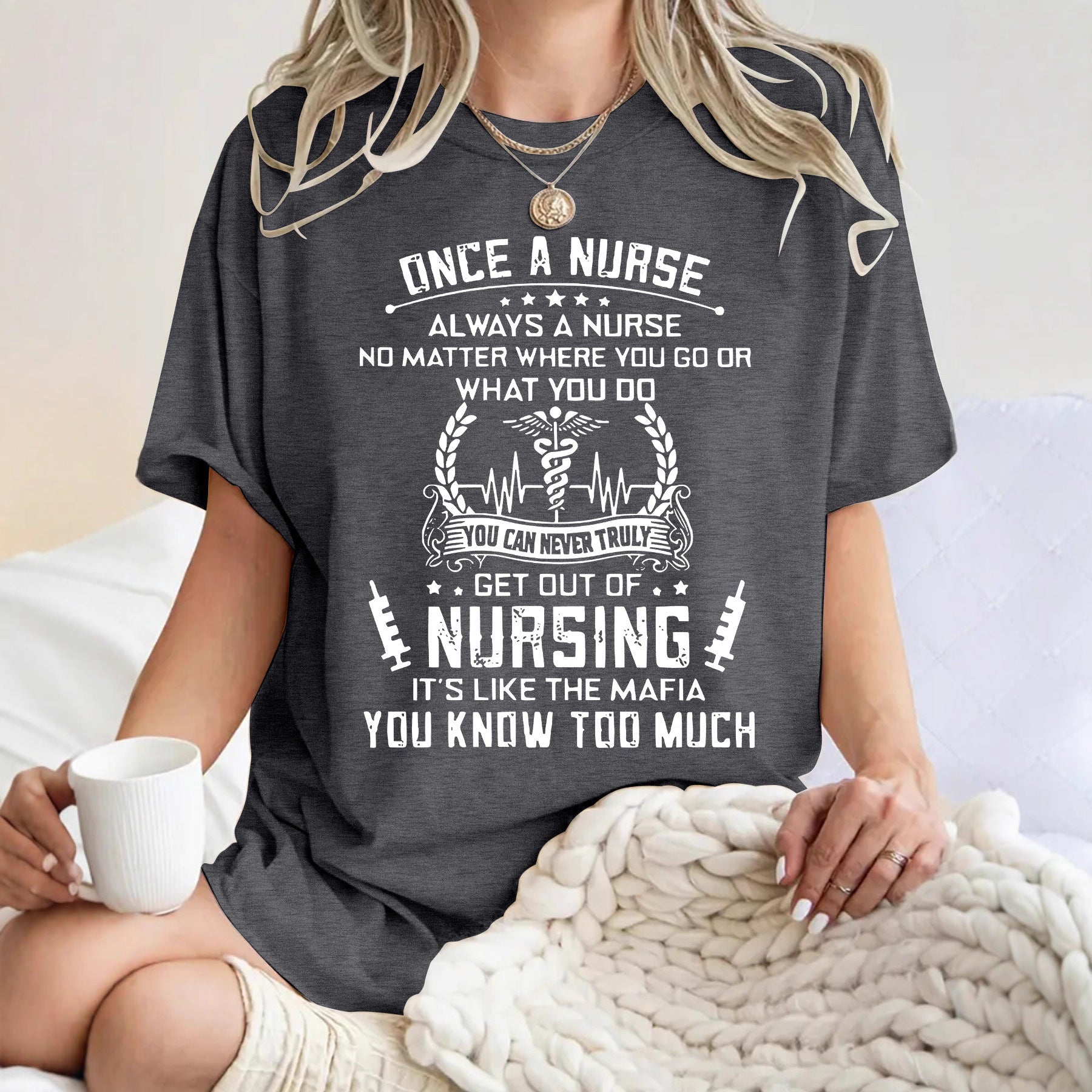 T-shirt inspirational quotes and medical symbol printed round neck