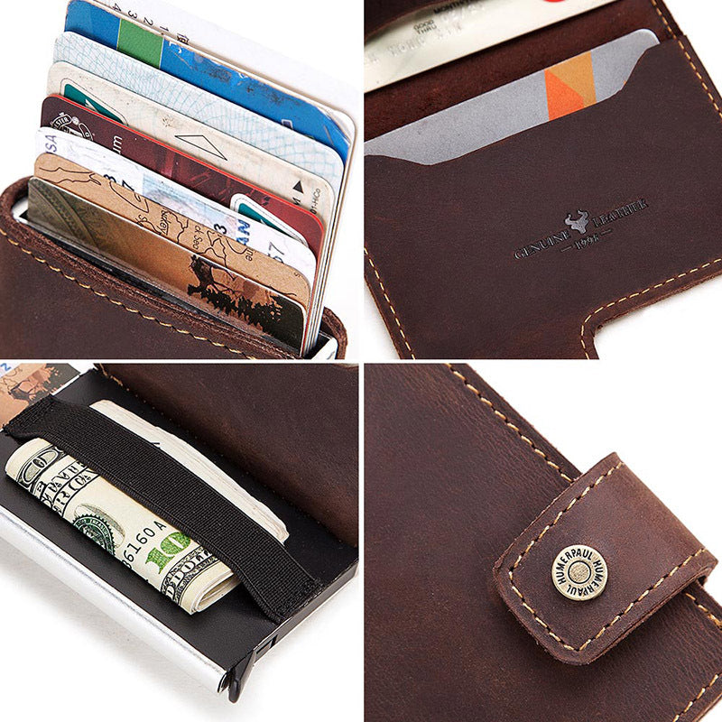 Leather Automatic Pop Up Credit Card Case Business Card Case Metal Aluminum Card Holder RFID Card Holder