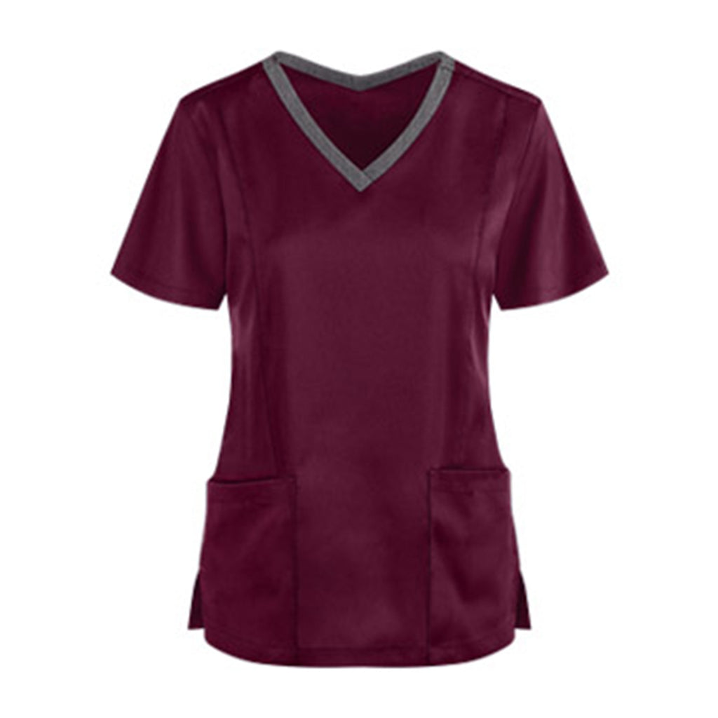 Women Nursing Scrubs Blouse Casual Short Sleeve Scrubs Working Uniforms Nurse Solid Color Top Tshirt V-neck Pocket Women Clothes