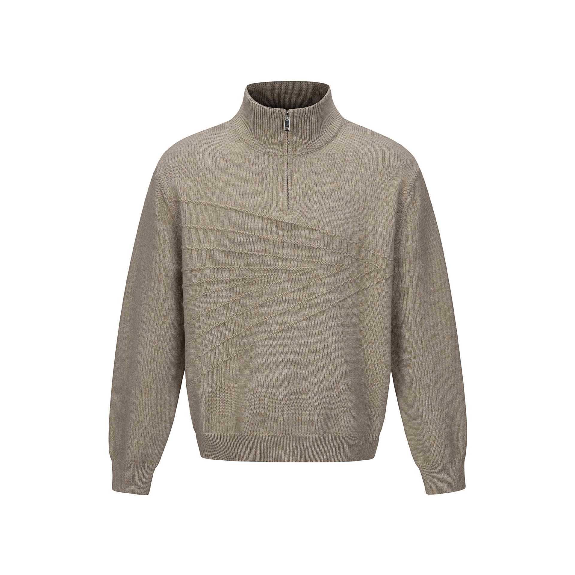 Distressed Jacquard Knit Loose Half-Zip High Neck Sweater Men
