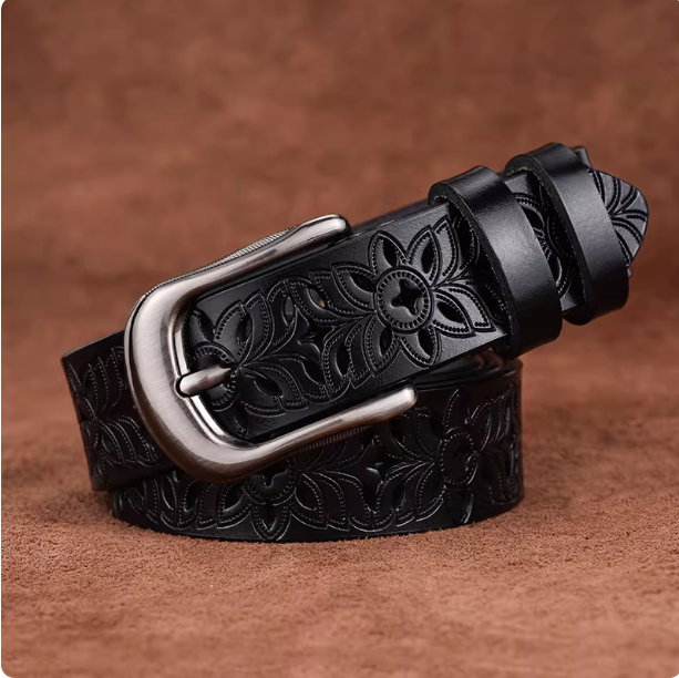 Hollow out belt, women's genuine leather needle buckle, cowhide wide belt, fashionable and versatile,