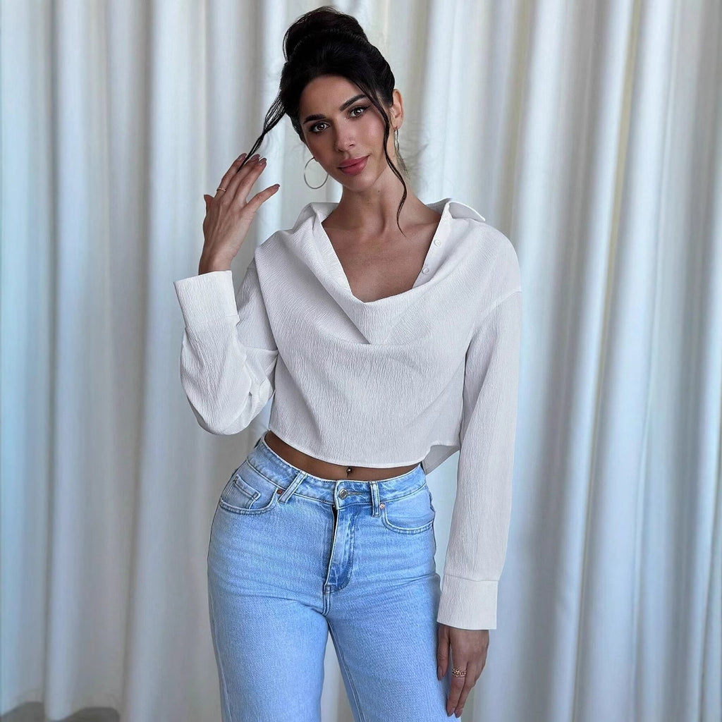 Long Sleeve Solid Color Blouse for Women's Office Wear