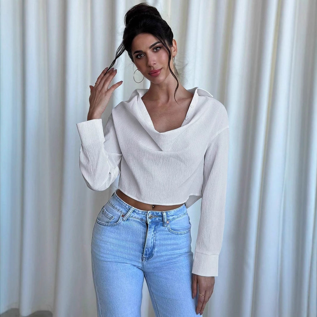 Long Sleeve Solid Color Blouse for Women's Office Wear