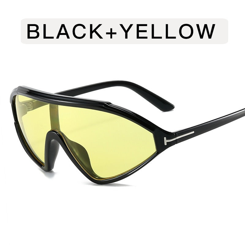 Retro large frame T-shaped sunglasses women's triangular face mask sunglasses fashionable one-piece