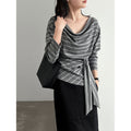 V-Neck Side Tie Waist Long Sleeve T-Shirt for Women  Unique Design Top