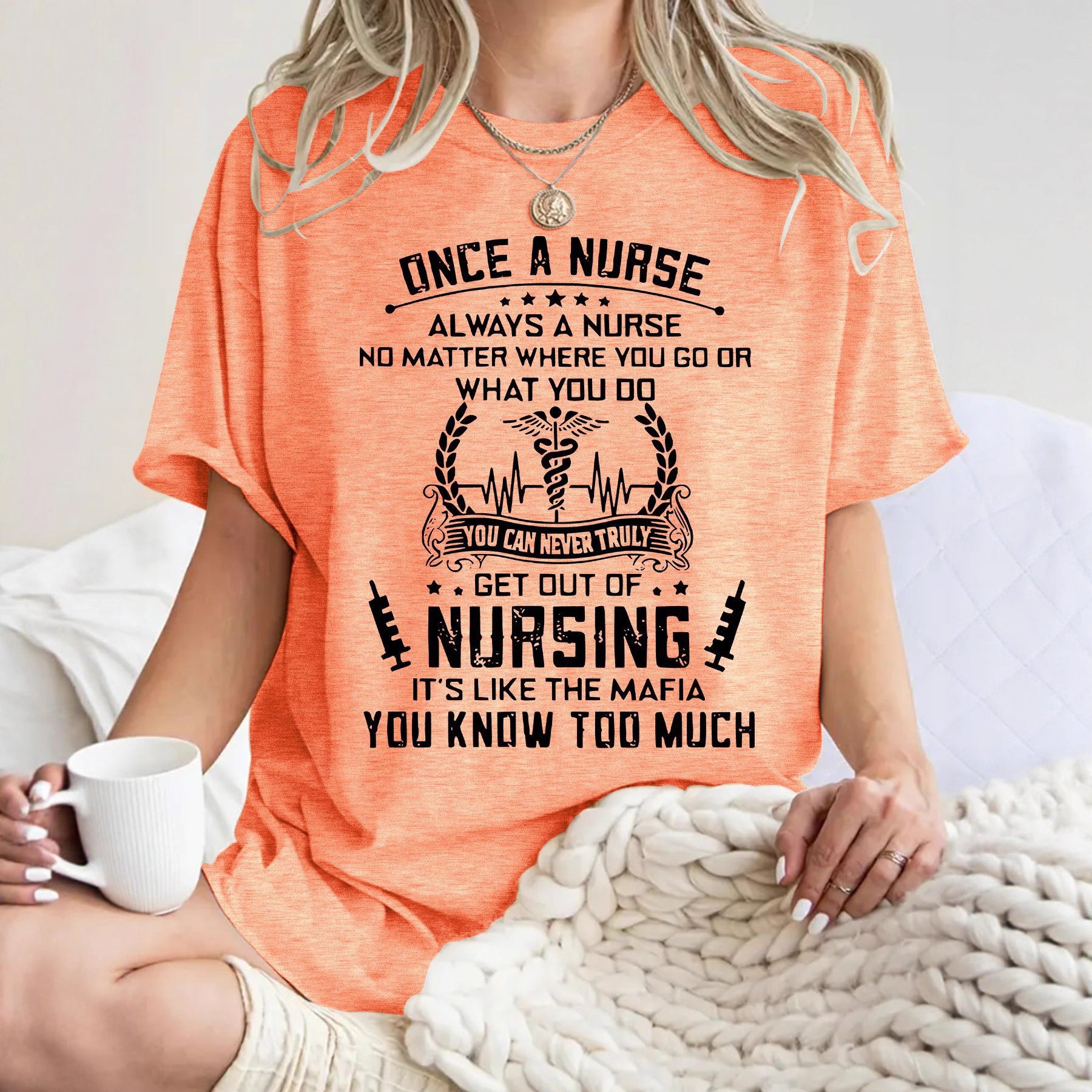 T-shirt inspirational quotes and medical symbol printed round neck