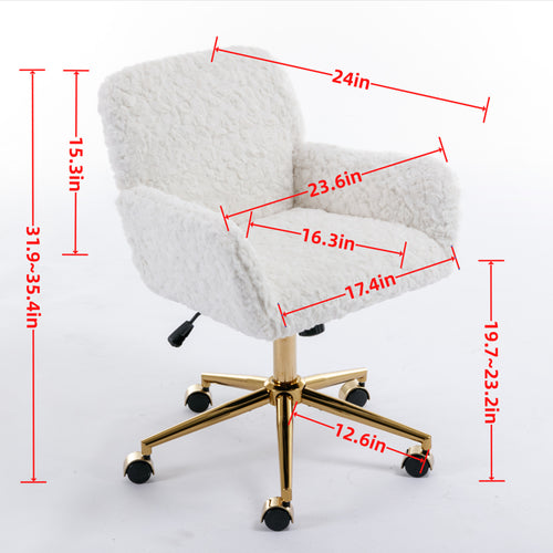 Artificial rabbit hair gold metal base home office chair adjustable chair rotating office chair, dressing chair (beige)