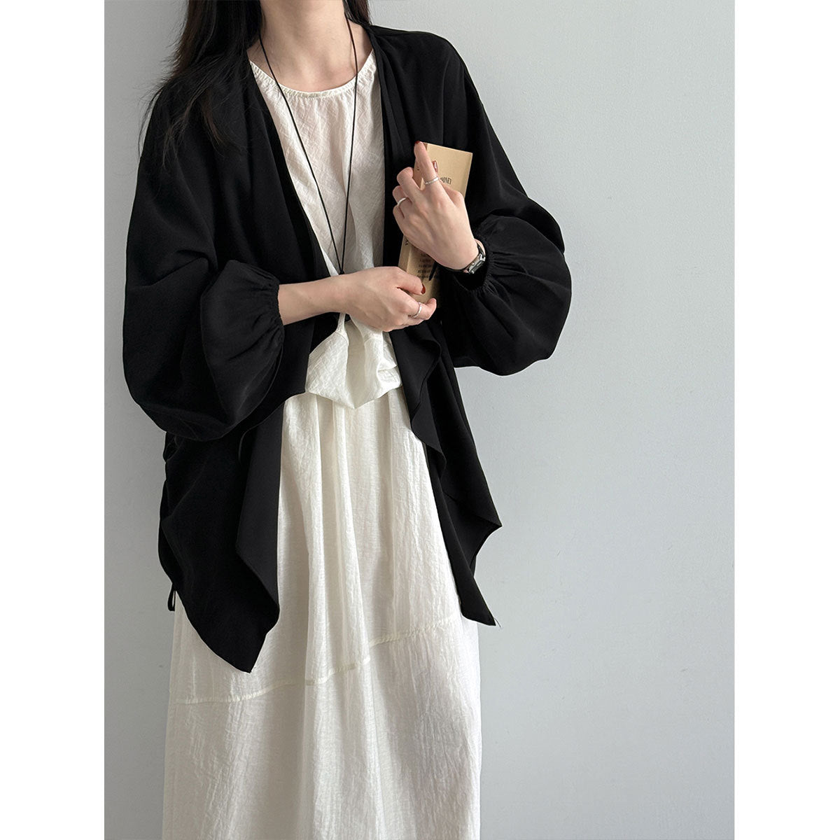 Irregular Drawstring Drapey Open Front Cardigan Coat for Women, Lightweight Loose Shoulder Wrap Trench Coat