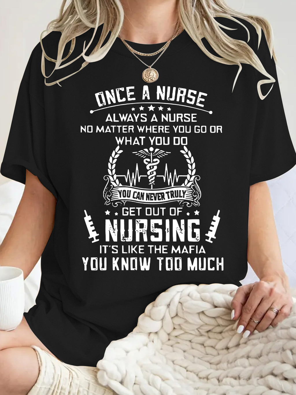 T-shirt inspirational quotes and medical symbol printed round neck