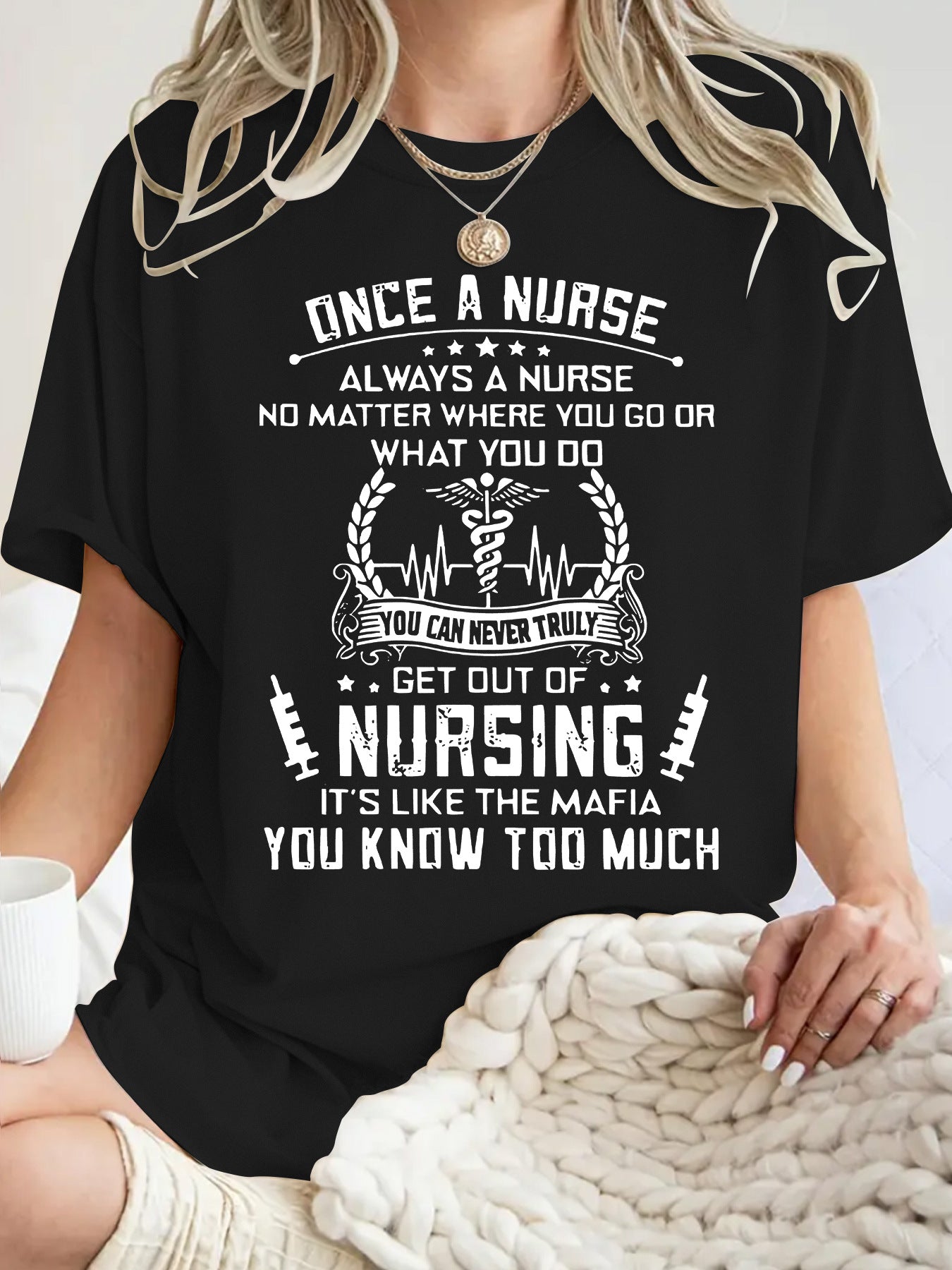 T-shirt inspirational quotes and medical symbol printed round neck