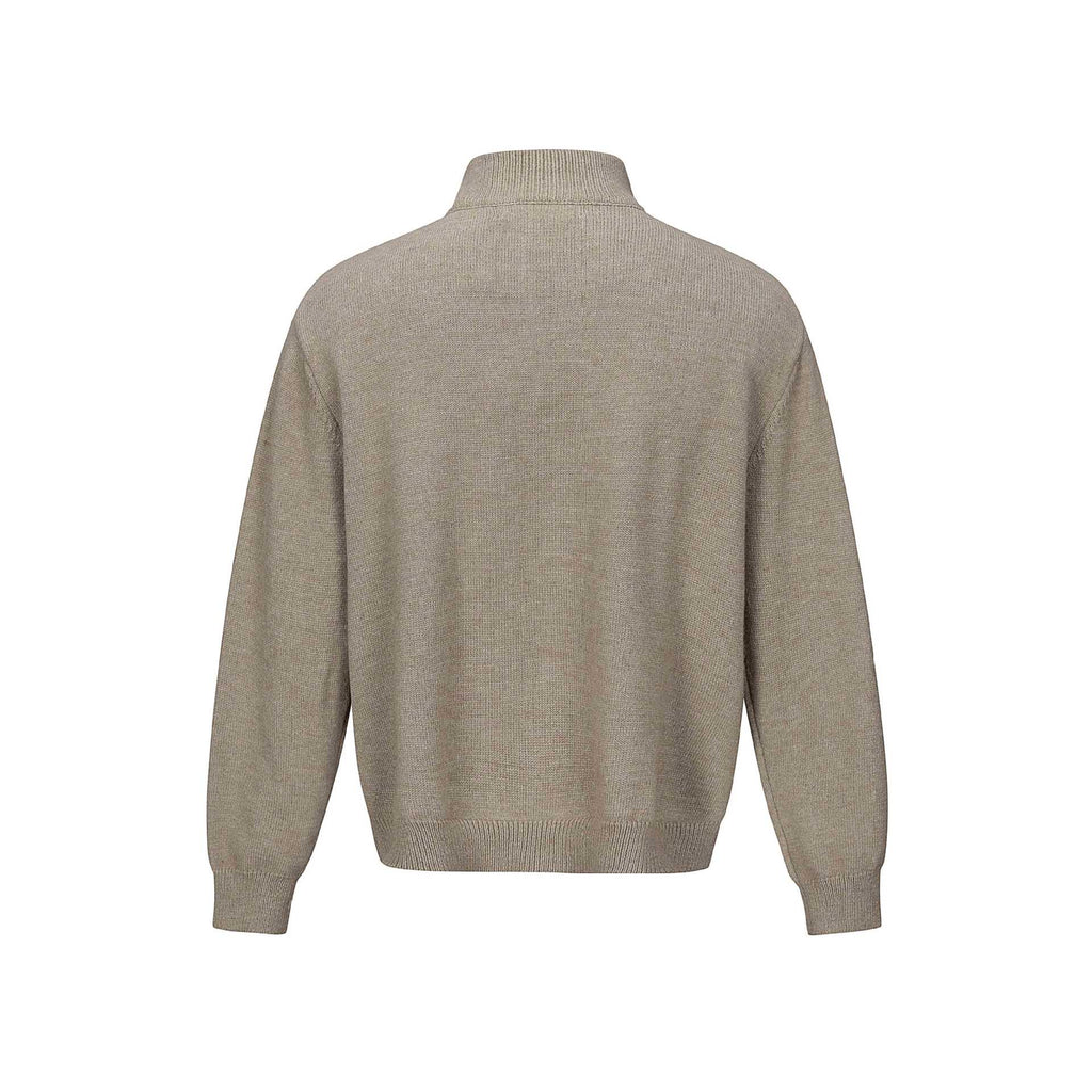 Distressed Jacquard Knit Loose Half-Zip High Neck Sweater Men