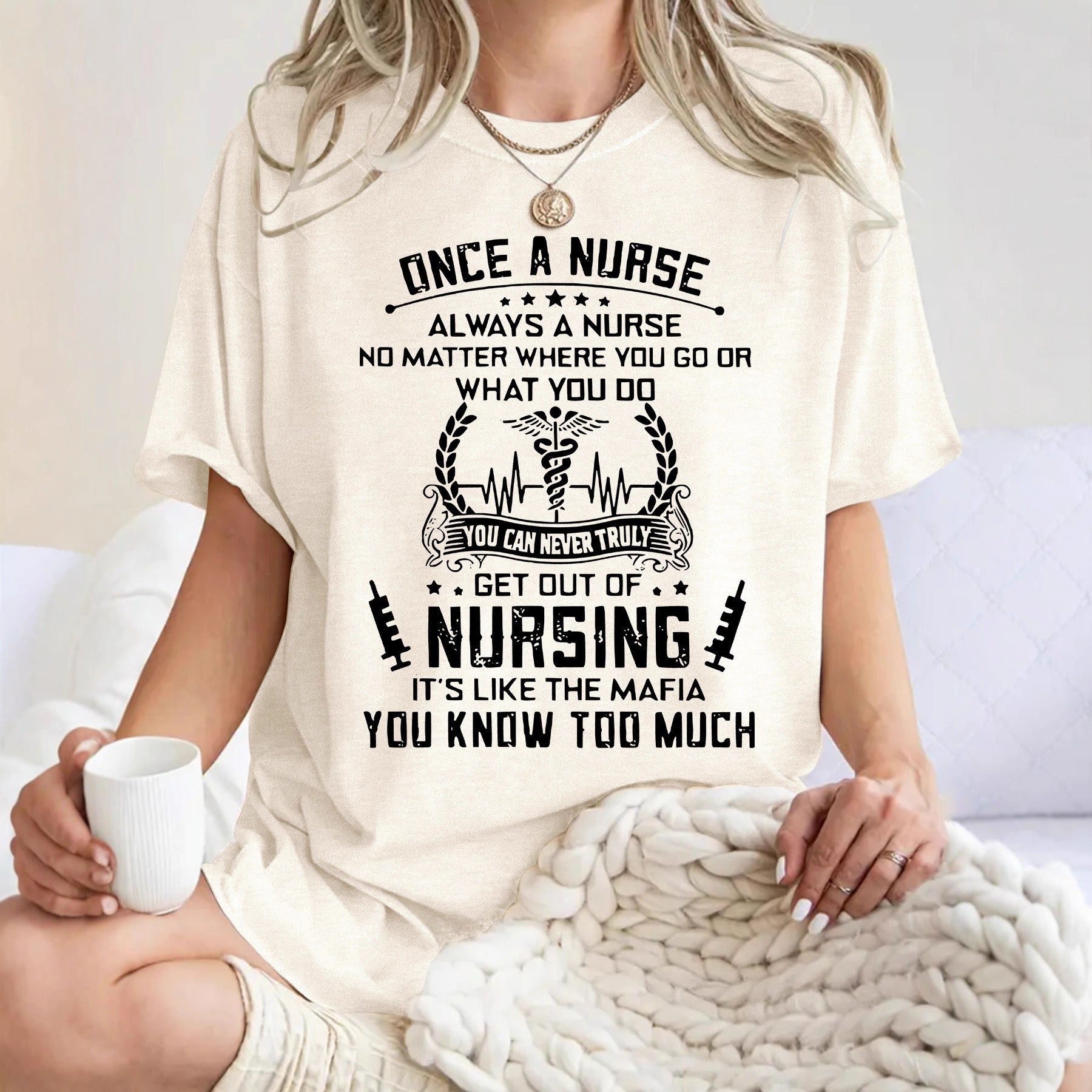T-shirt inspirational quotes and medical symbol printed round neck