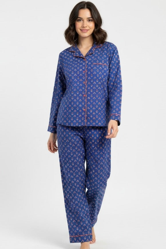 Gabriella Long Pajama Set in Ditsy Navy