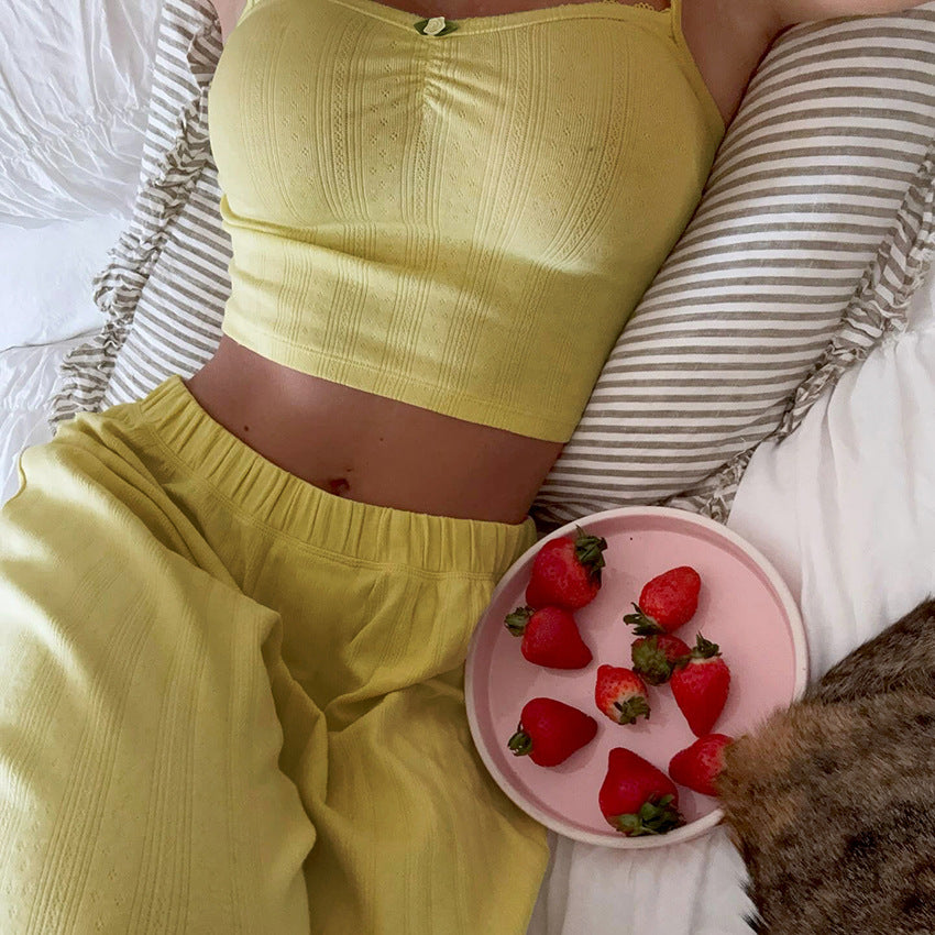 Summer Casual Trousers Suspenders Vest Two Piece Set Women Pajamas Casual Wear