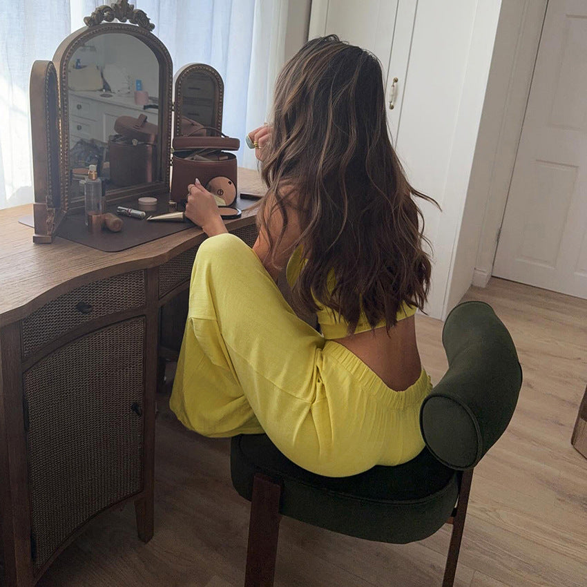 Summer Casual Trousers Suspenders Vest Two Piece Set Women Pajamas Casual Wear