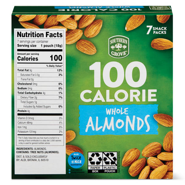 Southern Grove 100 Calorie Whole Almonds Snack Pack, 4.41 oz