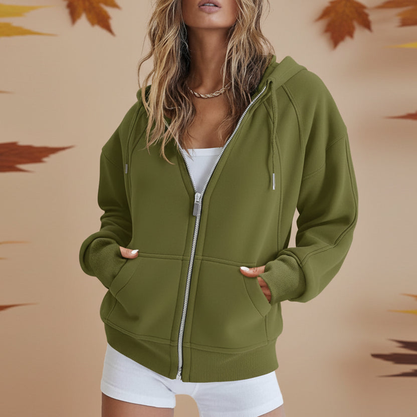 Women’s Zip Up Crop Sweatshirt – Fleece Lined Casual Hoodie